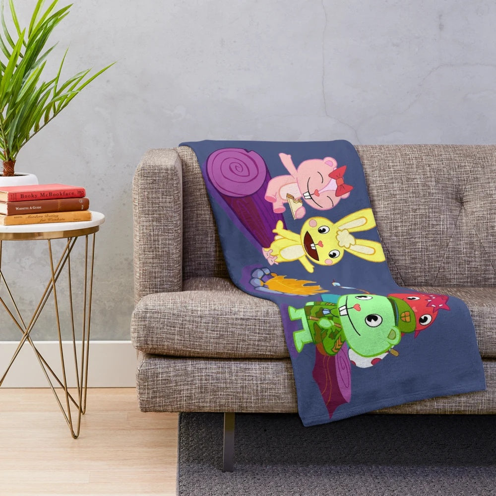 Happy Tree Friends inspired plush blanket with cute cartoon animal characters