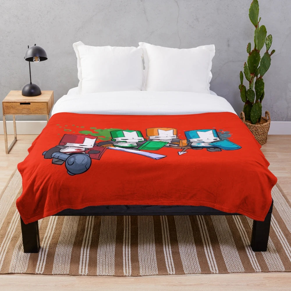 Castle Crashers inspired plush blanket featuring the game's iconic characters