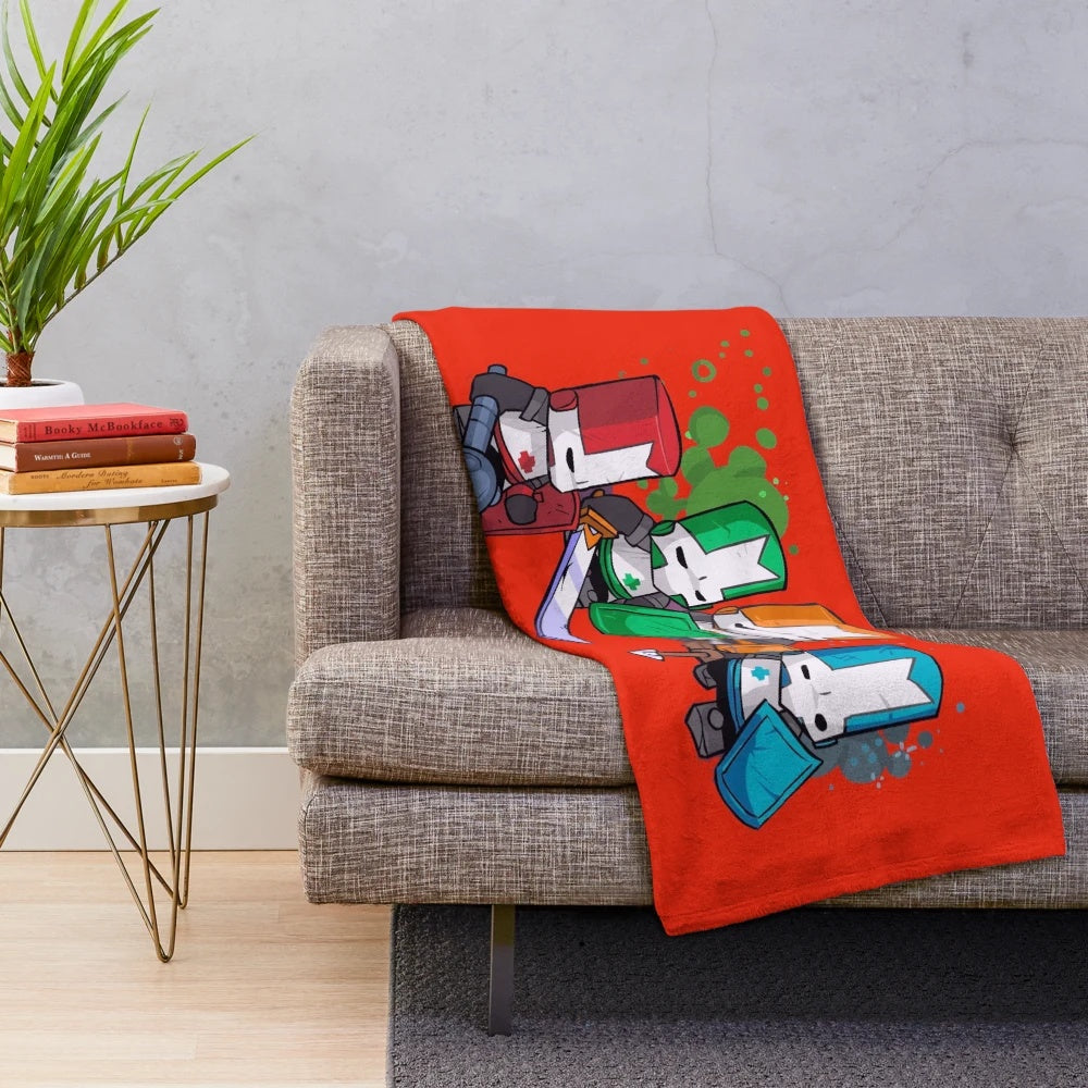 Castle Crashers inspired plush blanket featuring the game's iconic characters