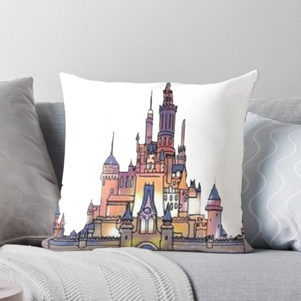A plush, white castle-shaped pillow with a whimsical design, perfect for castle-loving and Disney fans.