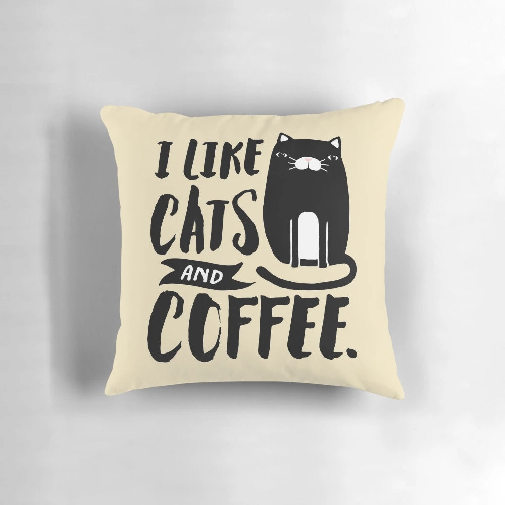 Soft, plush pillow featuring a cute black cat and a cup of coffee design