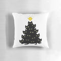 A cozy cat-themed Christmas pillow with a black cat silhouette against a Christmas tree design.