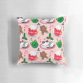 Soft and plush cat-themed Christmas pillow with pastel colors, gingerbread men, and sparkling details