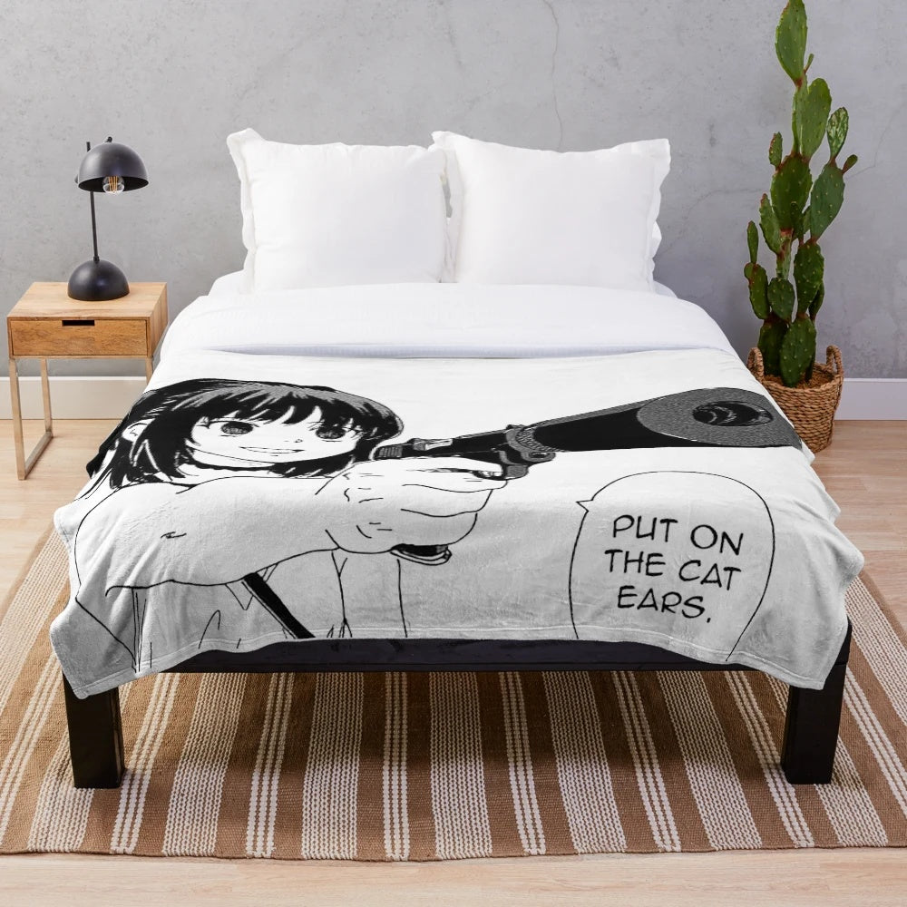 Cat Ears Anime Girl Plush Blanket with Soft, Snuggly Fabric