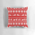 A red and white patterned Christmas pillow featuring a cat design, perfect for cat lovers.