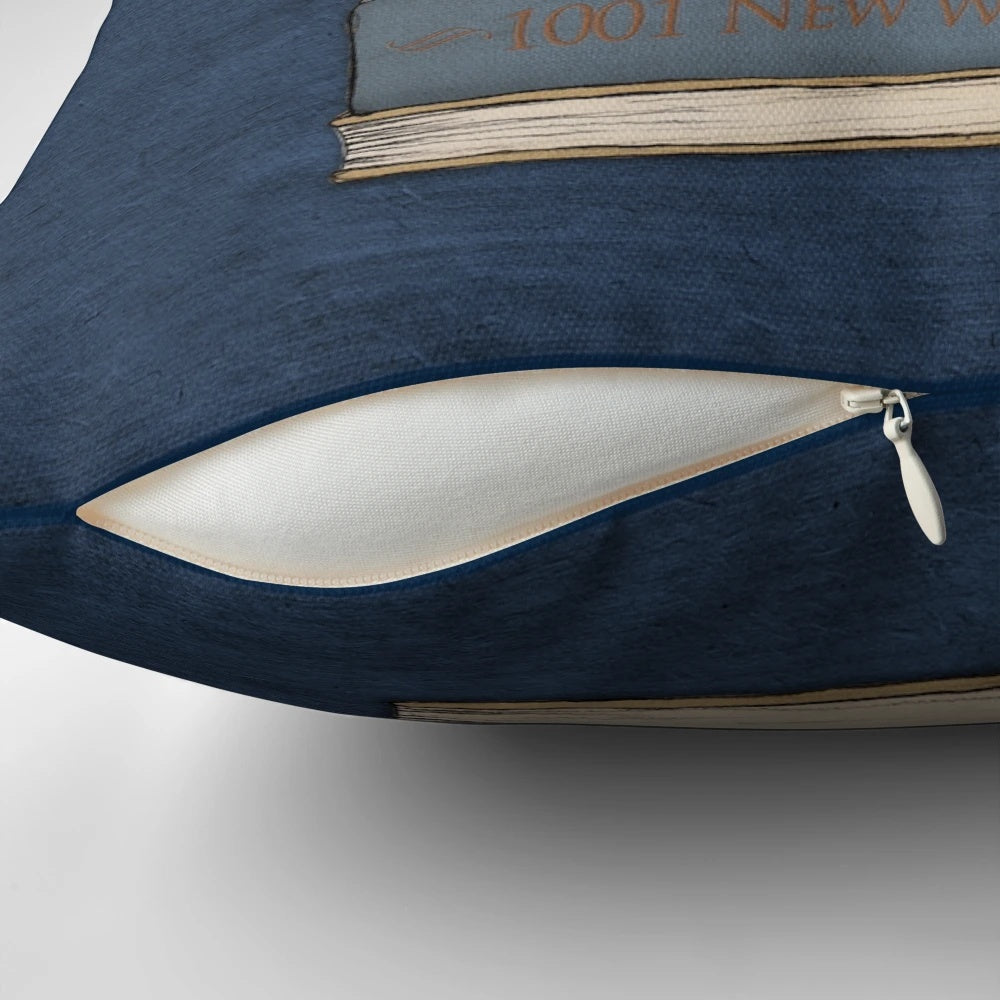 A grey and blue pillow with a graphite pencil design, perfect for cat lovers to relax and nap like their feline friends.