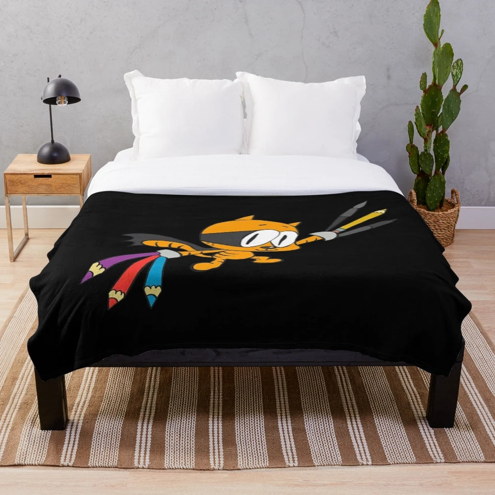 A soft, snuggly plush blanket featuring characters from the popular Cat Kid Comic series