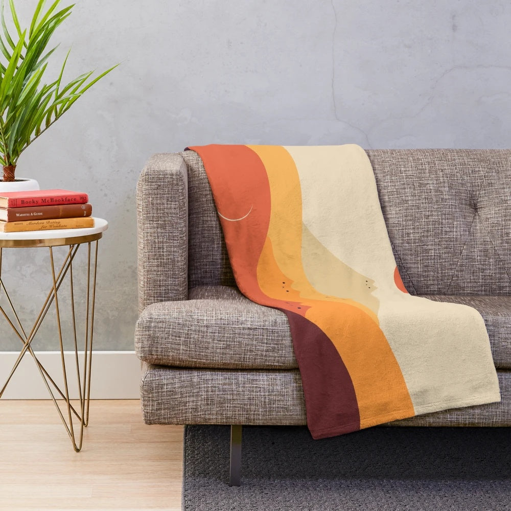 Cat Landscape 87 Plush Blanket featuring a minimalist mountain landscape with a cat