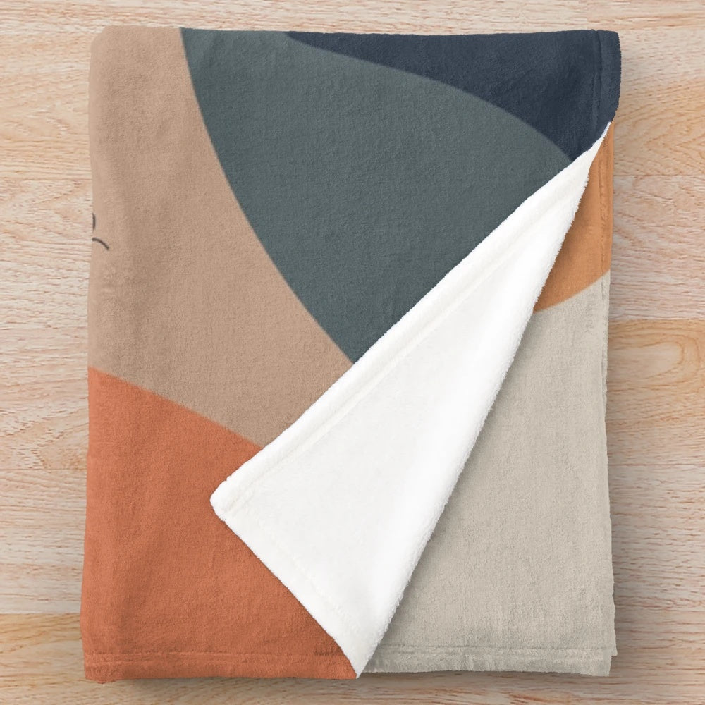Soft and plush cat landscape blanket with mountains, sun, and boho elements
