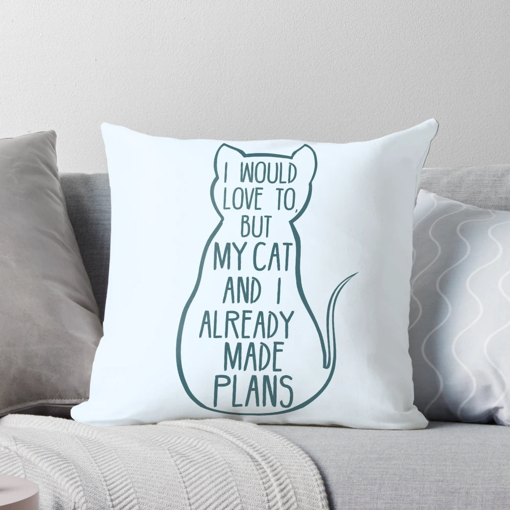 Soft, plush pillow with a playful cat-themed pun design, perfect for cat lovers and introverts.