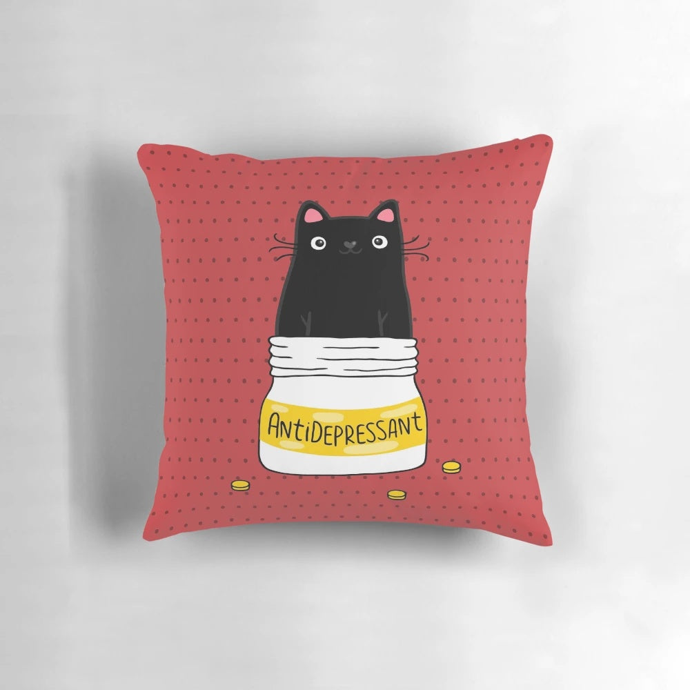 Soft black cat illustration on a plush, cozy pillow