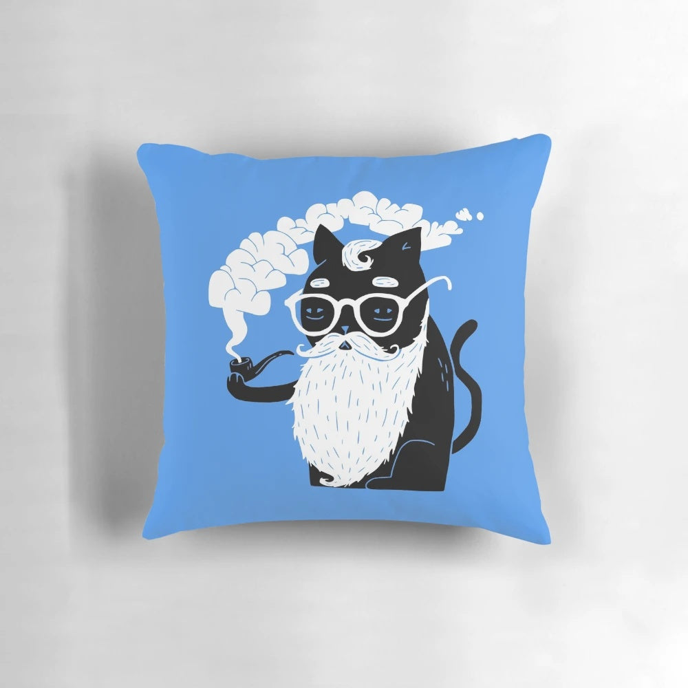 Whiskers and Pipe Cat Pillow, a playful and stylish pet accessory for cat lovers