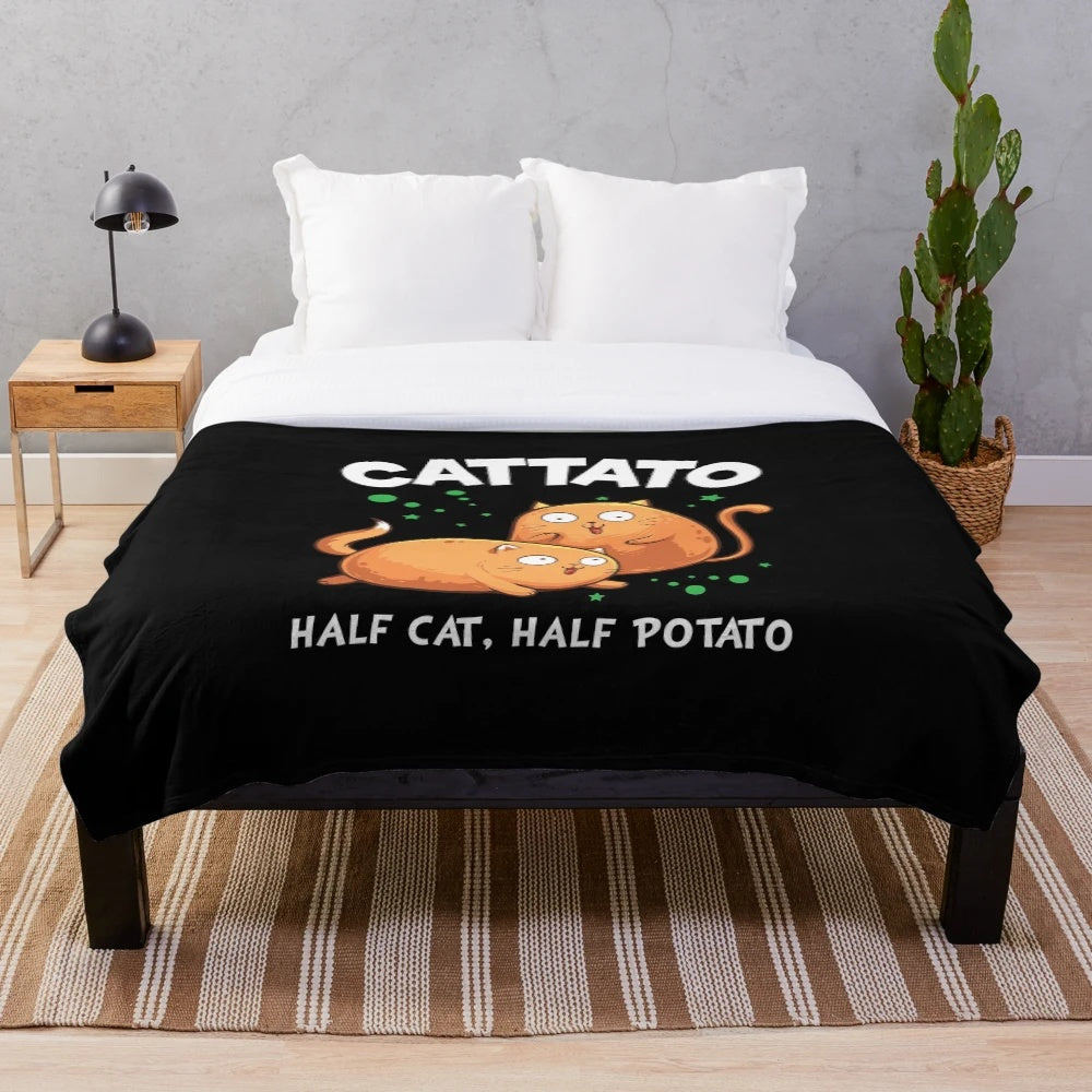 Cute and funny cat plush blanket with a potato design
