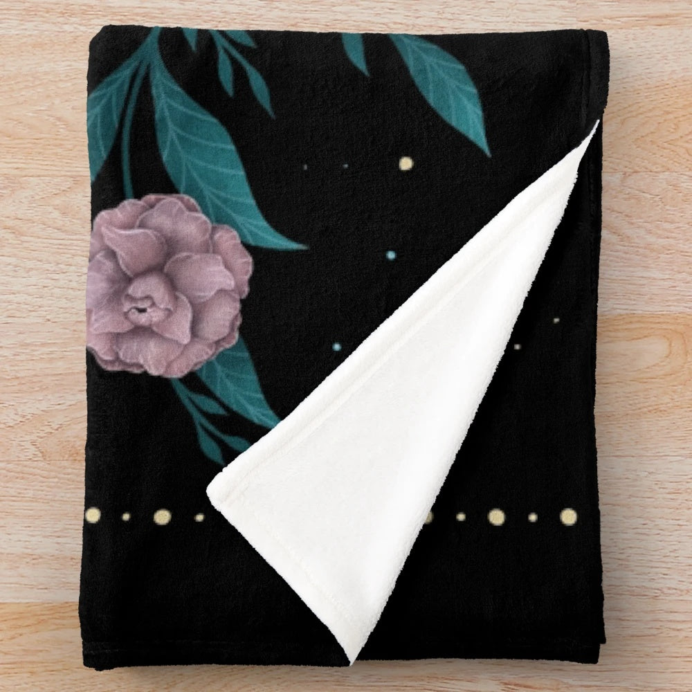 Plush blanket featuring a cat dreaming of the moon in a magical night garden