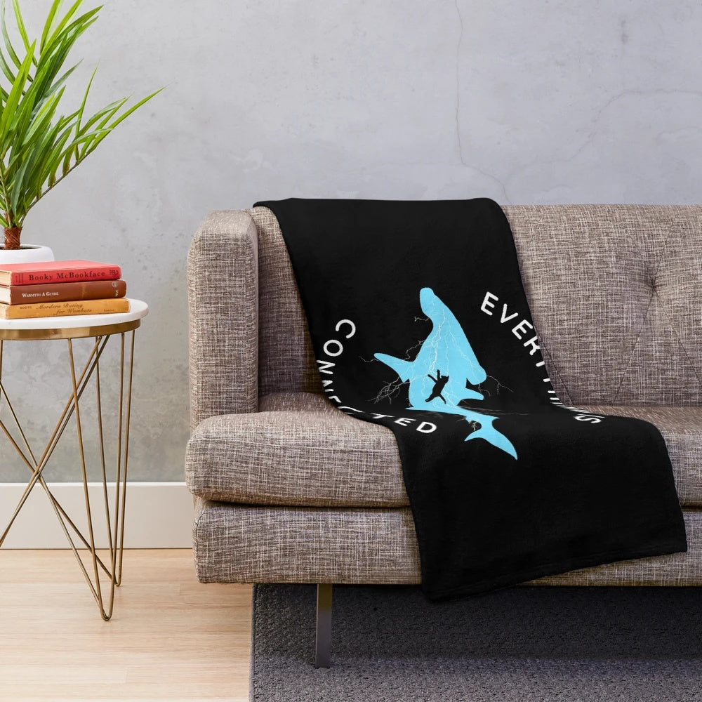 Cat Shark Plush Blanket with "Everything is Connected" Design