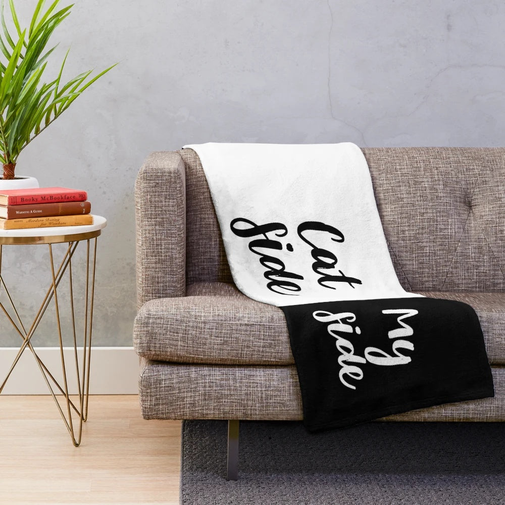 Plush cat-themed blanket with paw prints and funny cat phrase