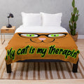 Plush blanket with a funny cat therapist cartoon design