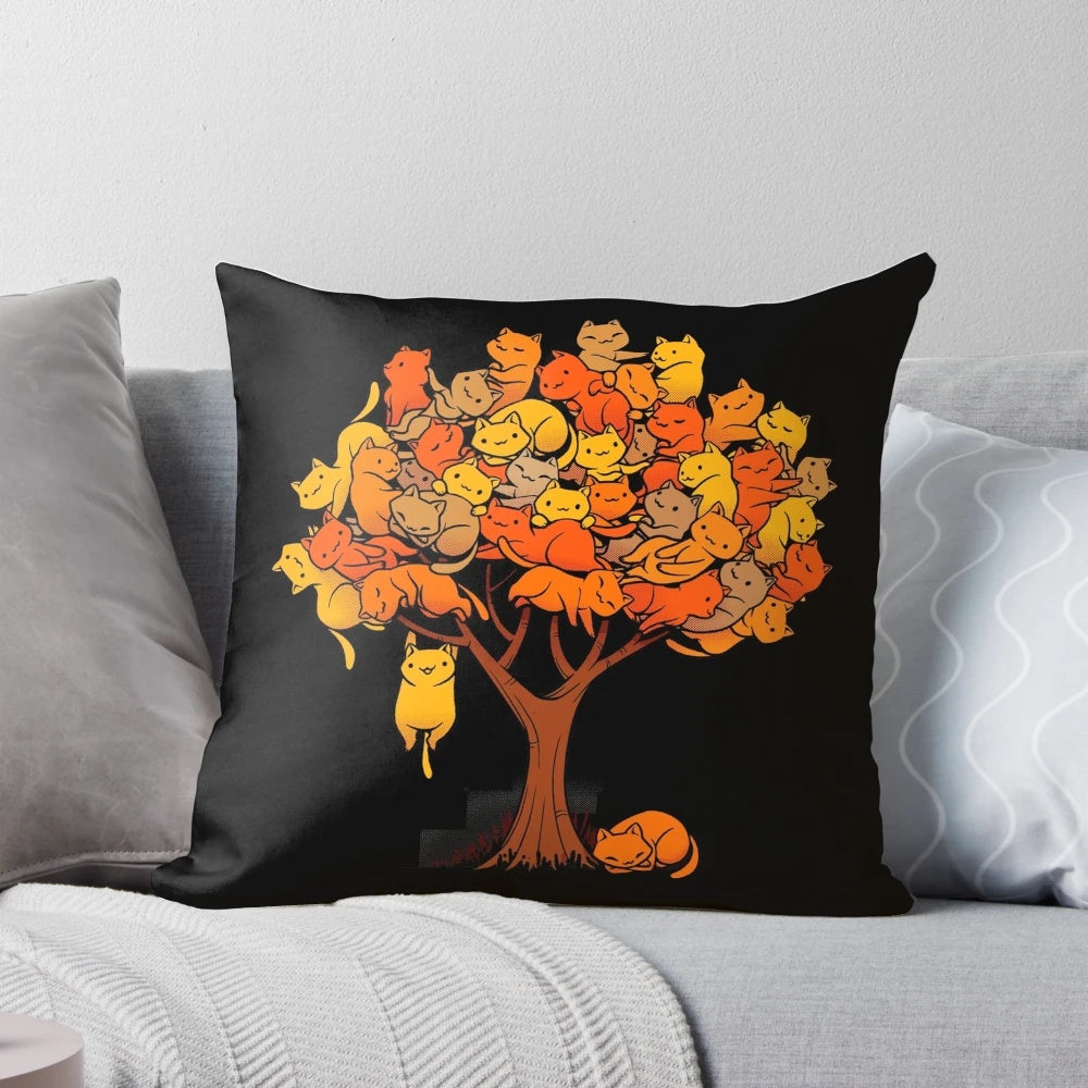 A plush, cat-shaped pillow designed to resemble a miniature cat tree for comfortable napping.