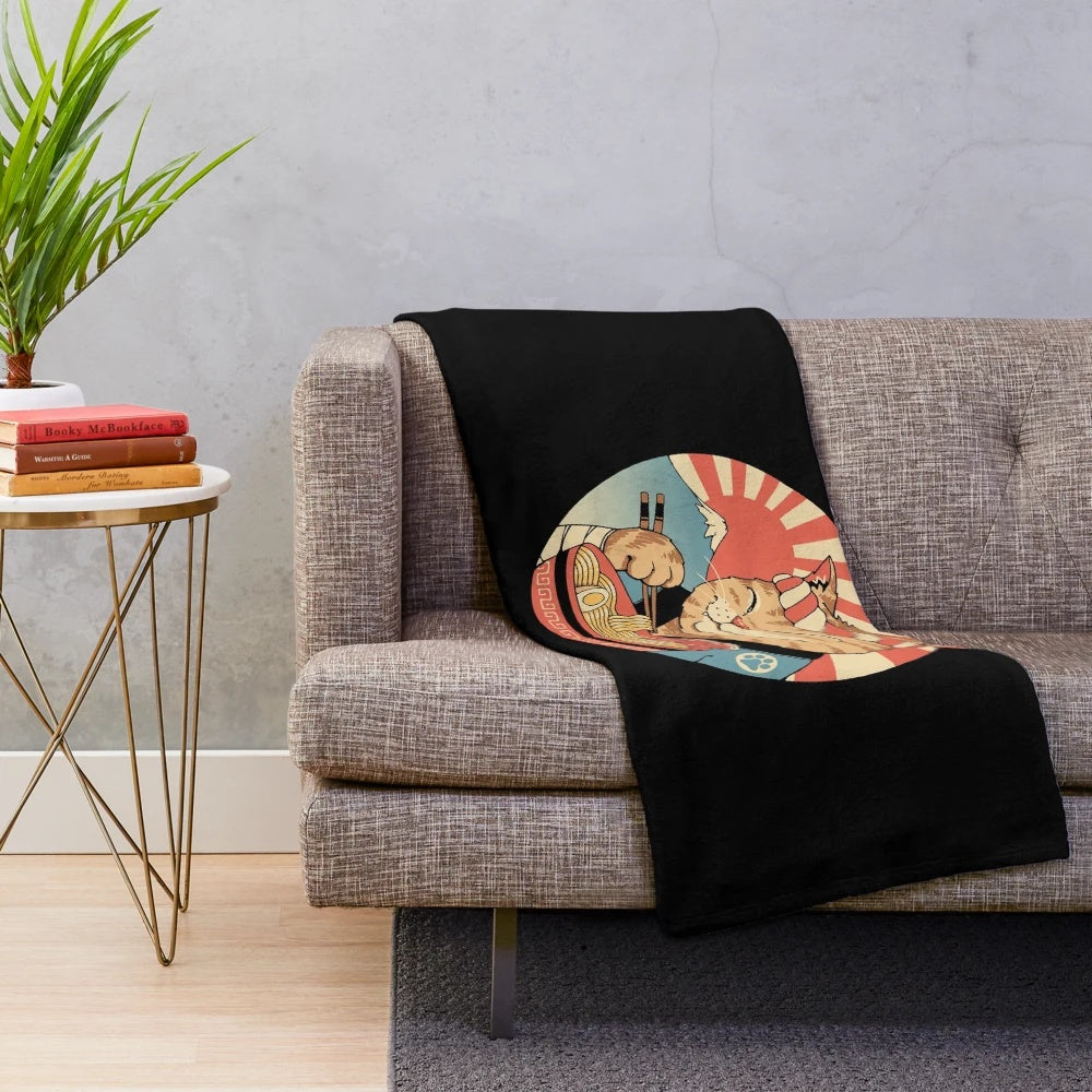 Catana-inspired ramen cat plush blanket