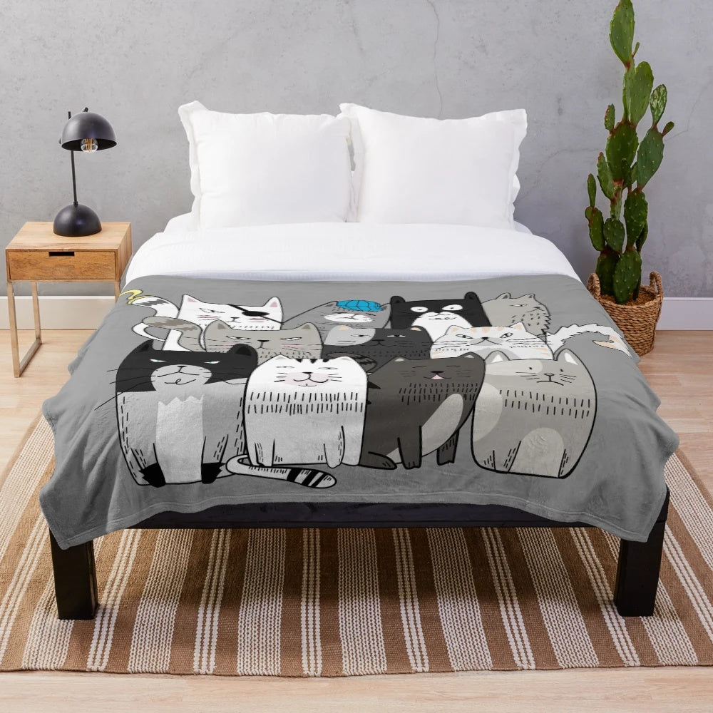 Cats Plush Blanket featuring cute cartoon cat designs