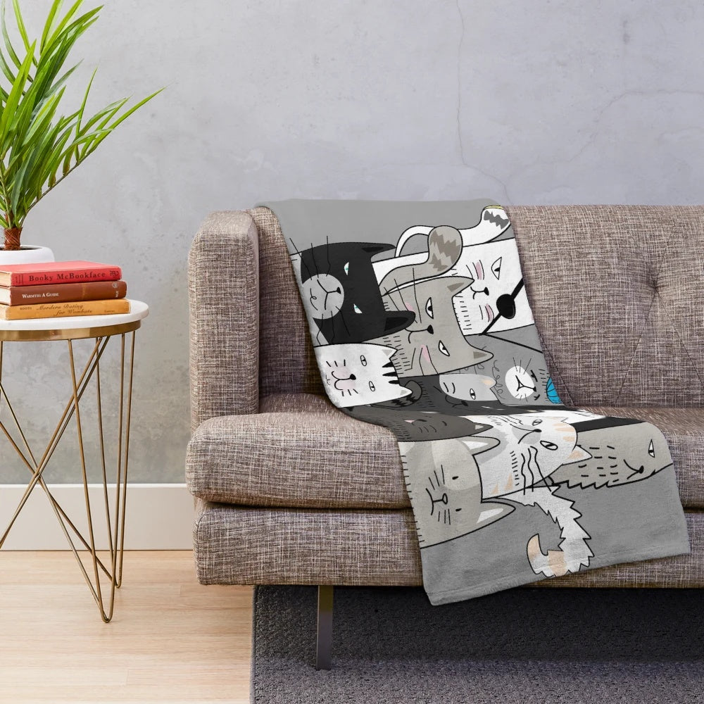 Cats Plush Blanket featuring cute cartoon cat designs