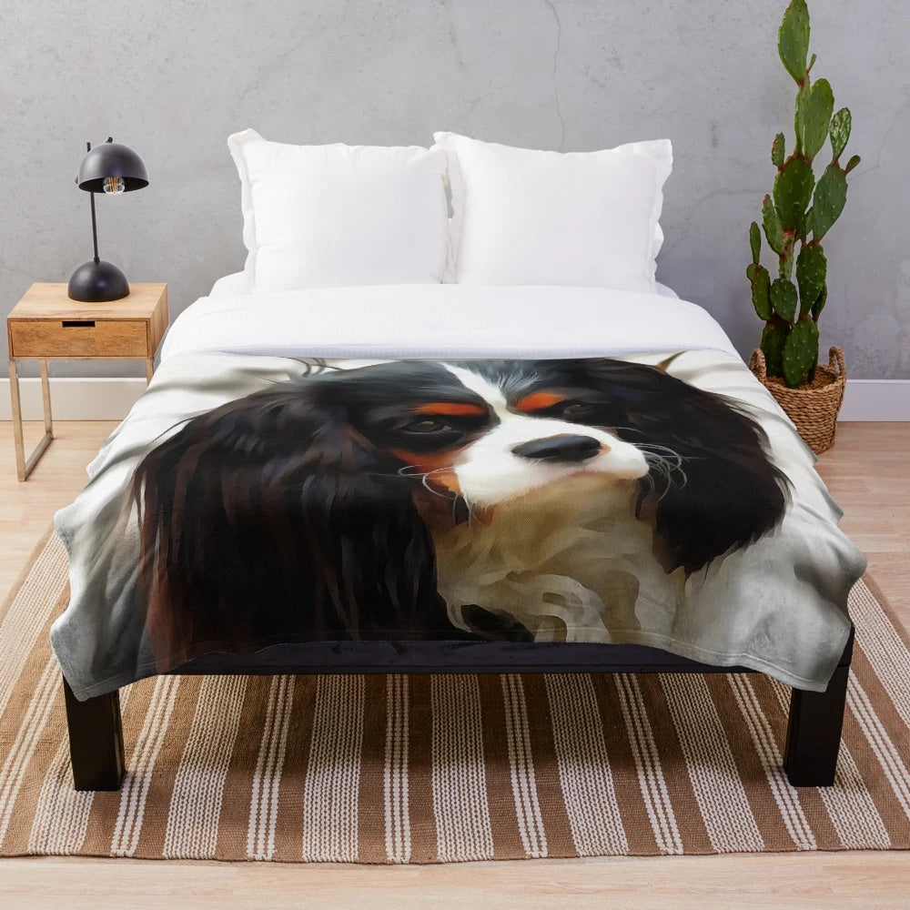 Cozy plush blanket featuring a portrait of a Cavalier King Charles Spaniel