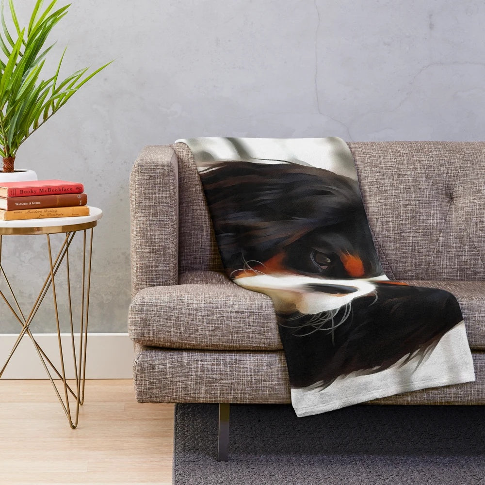 Cozy plush blanket featuring a portrait of a Cavalier King Charles Spaniel