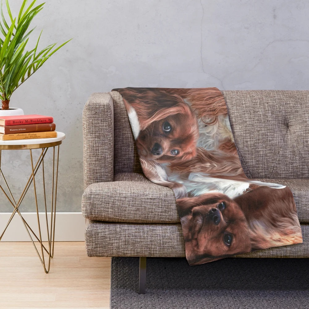 Soft and cuddly plush blanket featuring a Cavalier King Charles Spaniel design