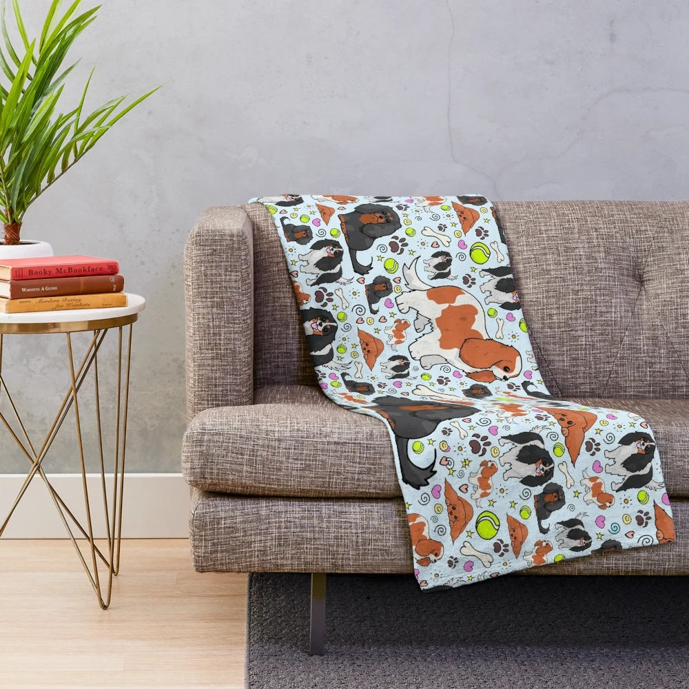 Cavalier King Charles Spaniel plush blanket with cute dog pattern
