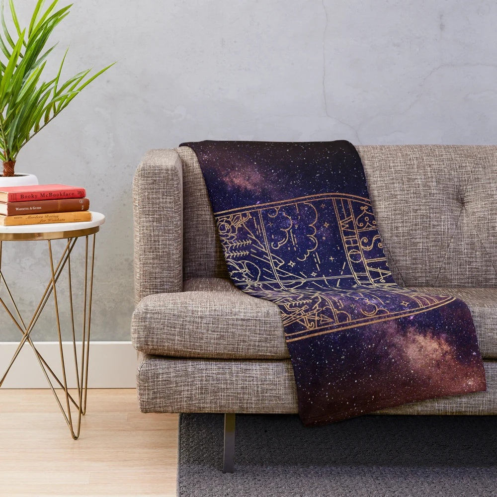 Plush blanket with starry night court and galaxy design