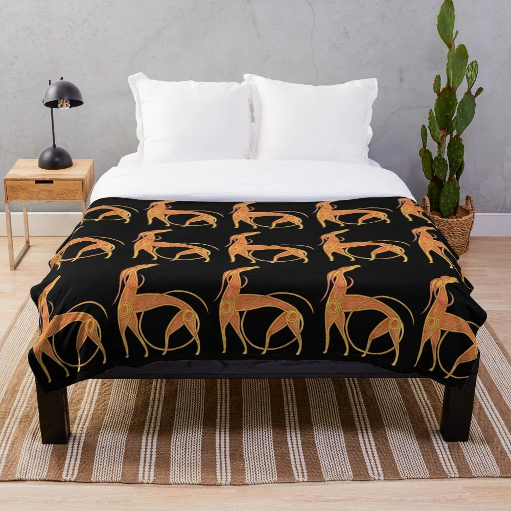 Celtic-inspired greyhound and hound plush blanket