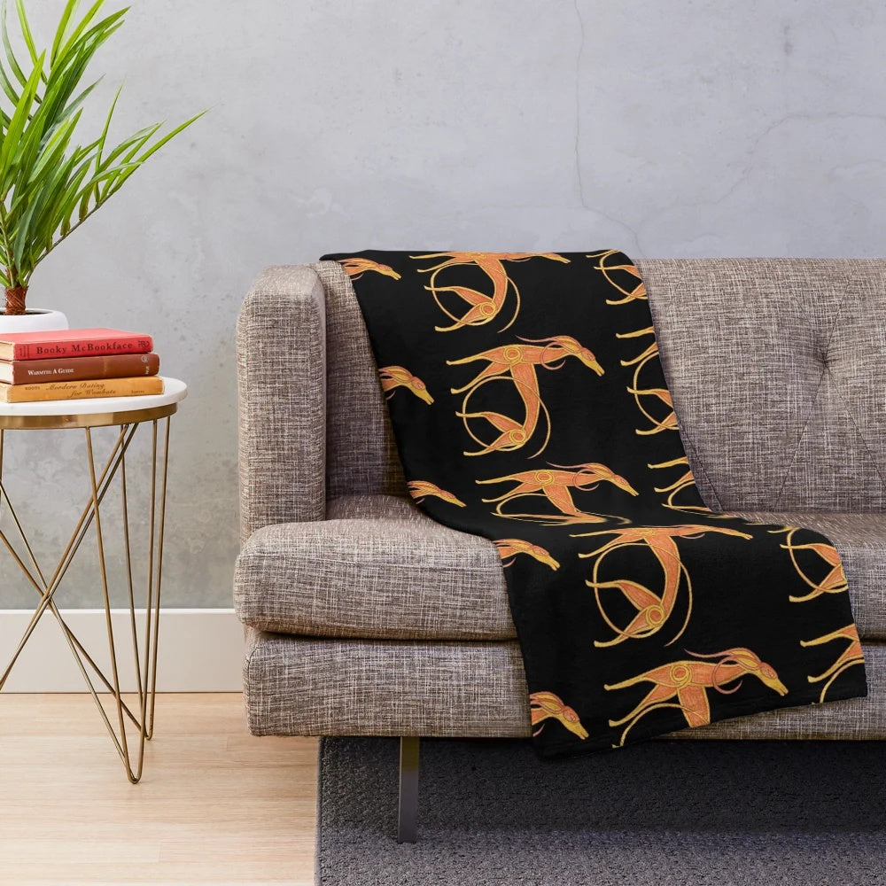 Celtic-inspired greyhound and hound plush blanket