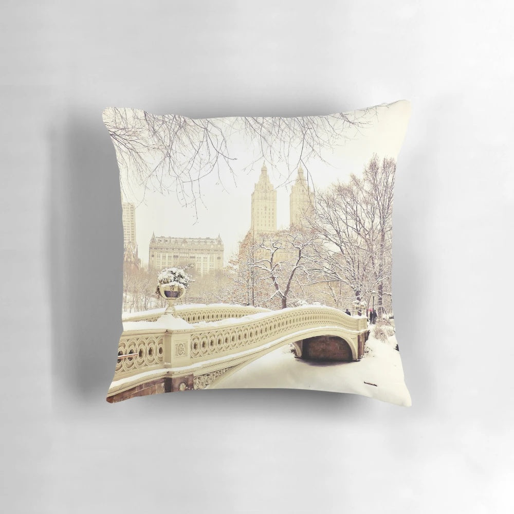 Soft and plush pillow featuring a stunning winter landscape of Central Park in New York City