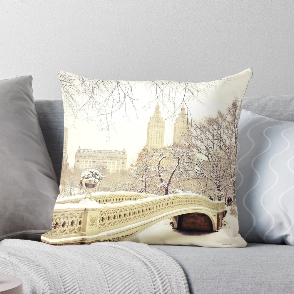 Soft and plush pillow featuring a stunning winter landscape of Central Park in New York City