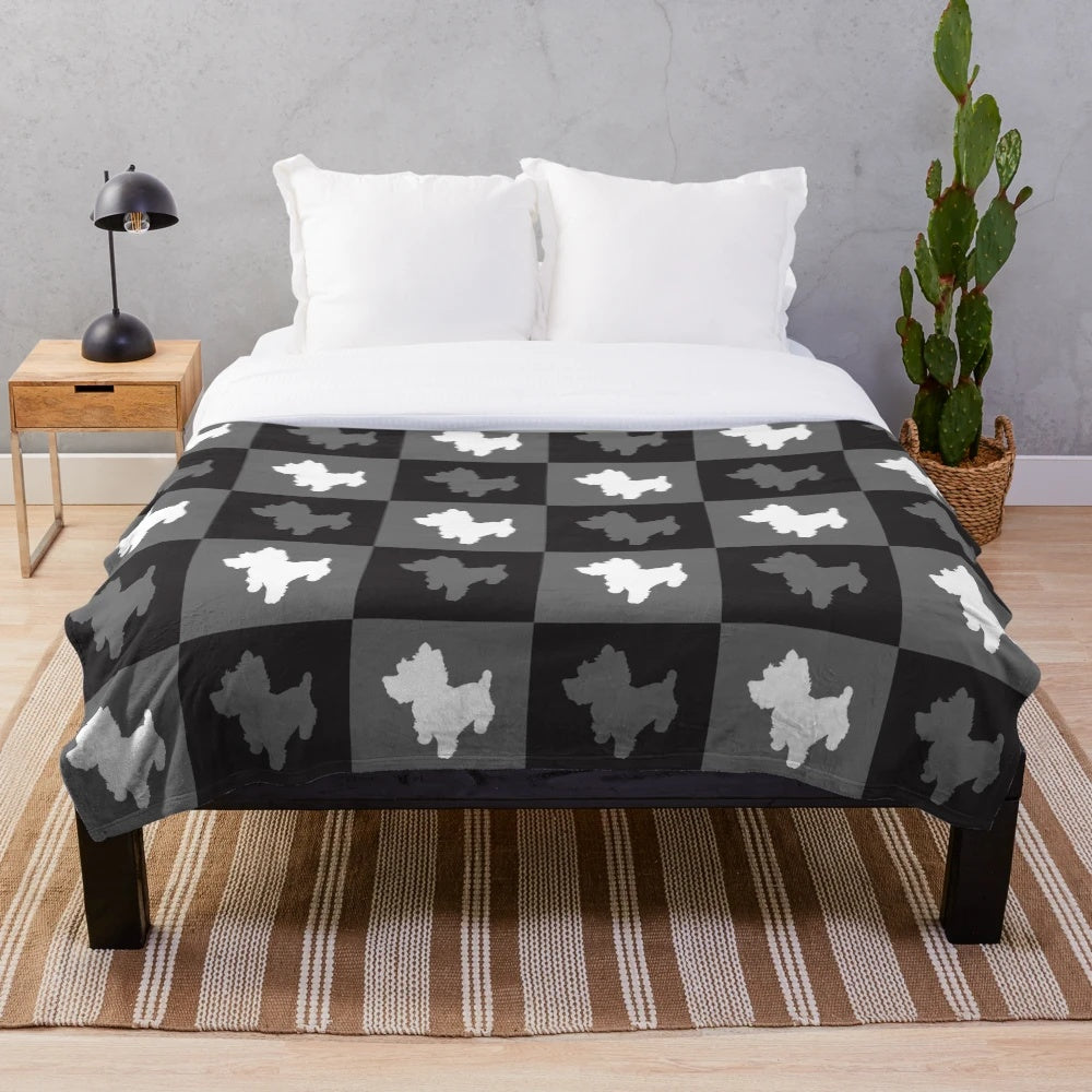 Soft and Plush Checkered Blanket in Grey and Black Colors, Perfect for Scottie Dog Lovers