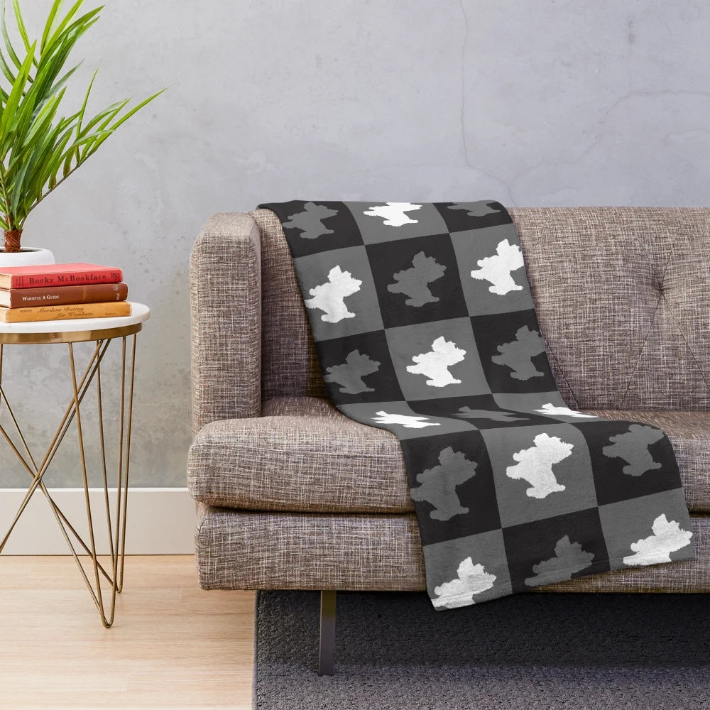 Soft and Plush Checkered Blanket in Grey and Black Colors, Perfect for Scottie Dog Lovers