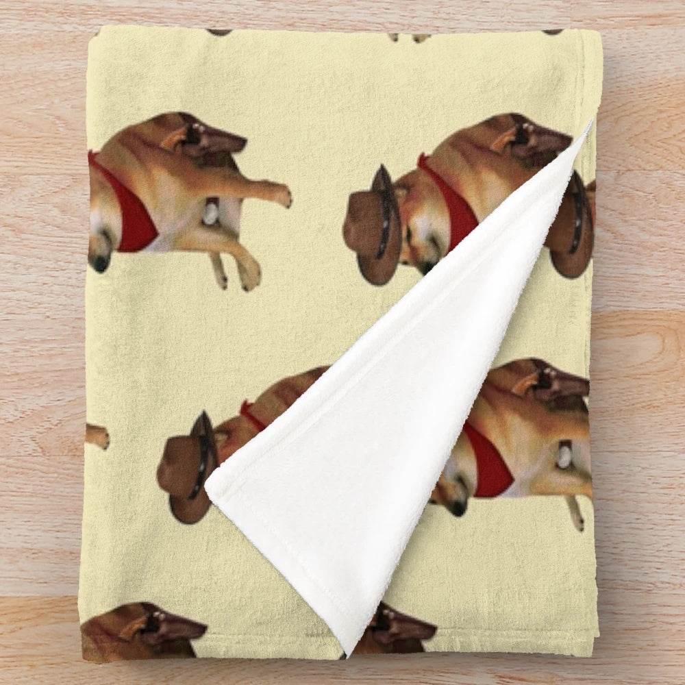 Cheems Doge Cowboy Plush Blanket for Shiba Inu Meme Lovers