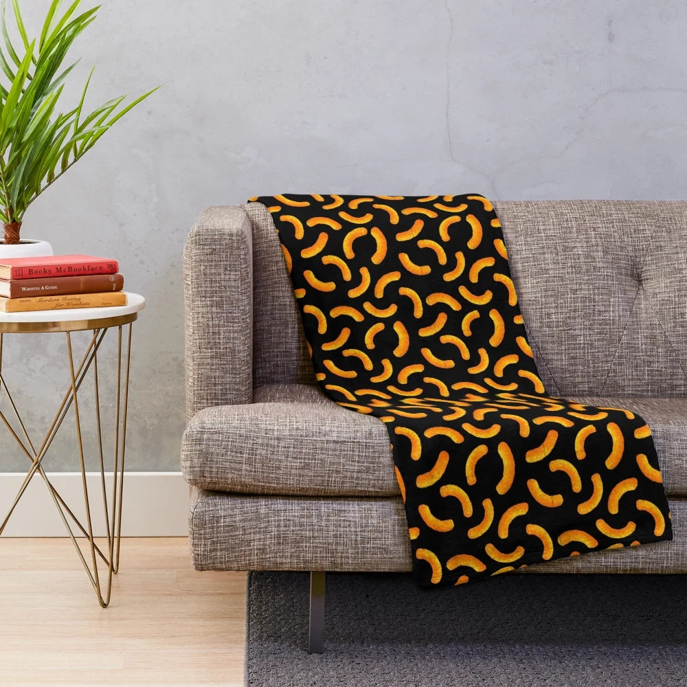 Cheeto-inspired orange patterned plush blanket