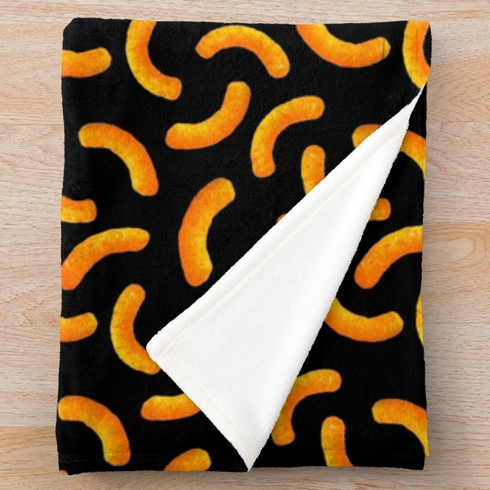 Cheeto-inspired orange patterned plush blanket