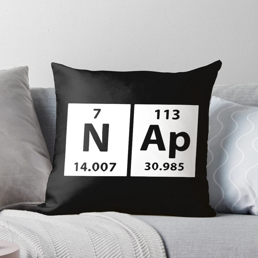 Colorful pillow featuring the periodic table of elements design, perfect for a relaxing nap or display.