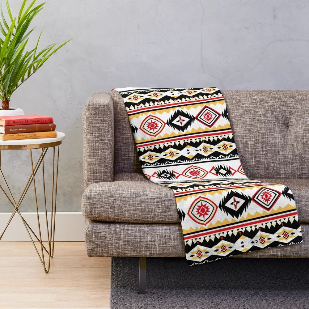 Cherokee-inspired plush blanket with tribal pattern