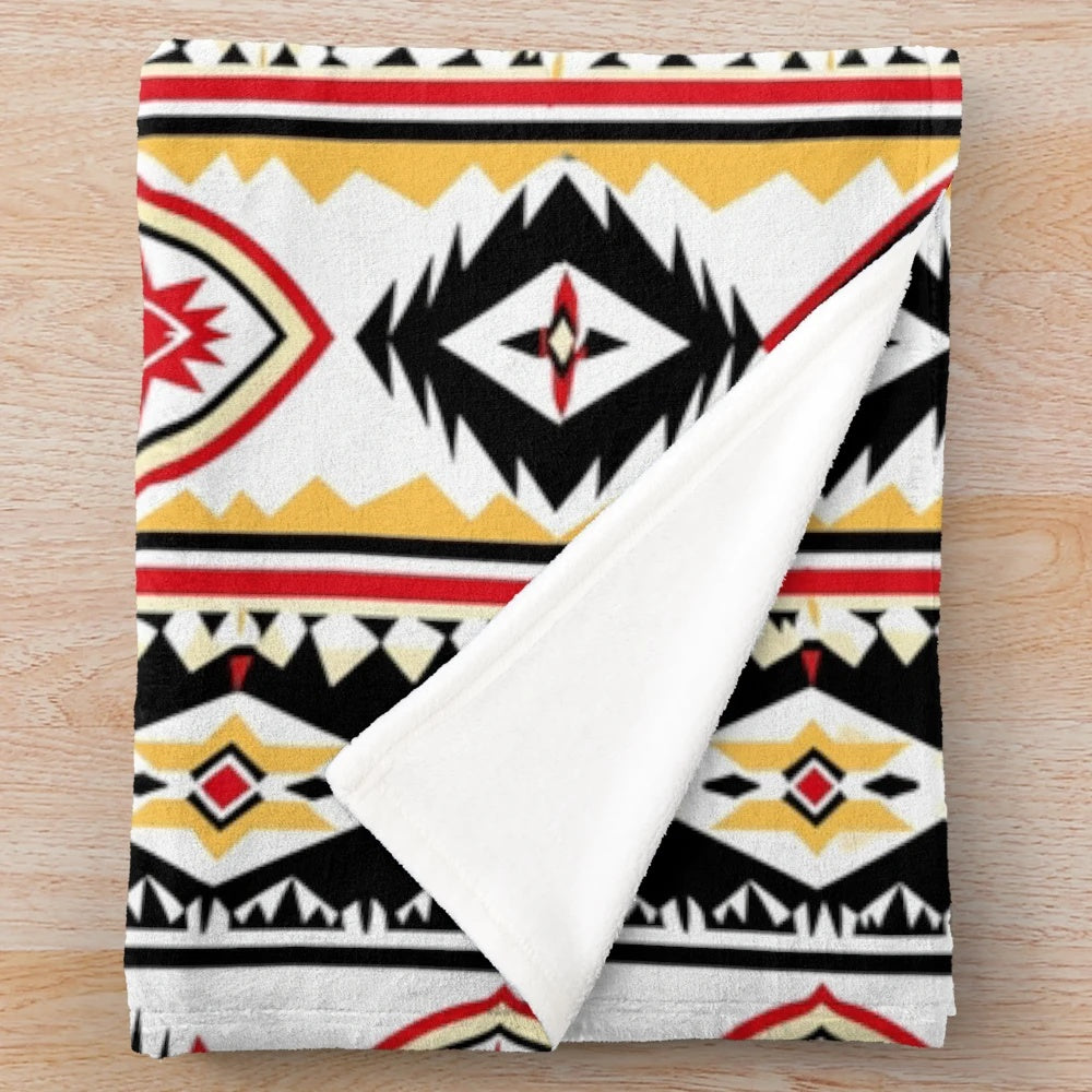 Cherokee-inspired plush blanket with tribal pattern