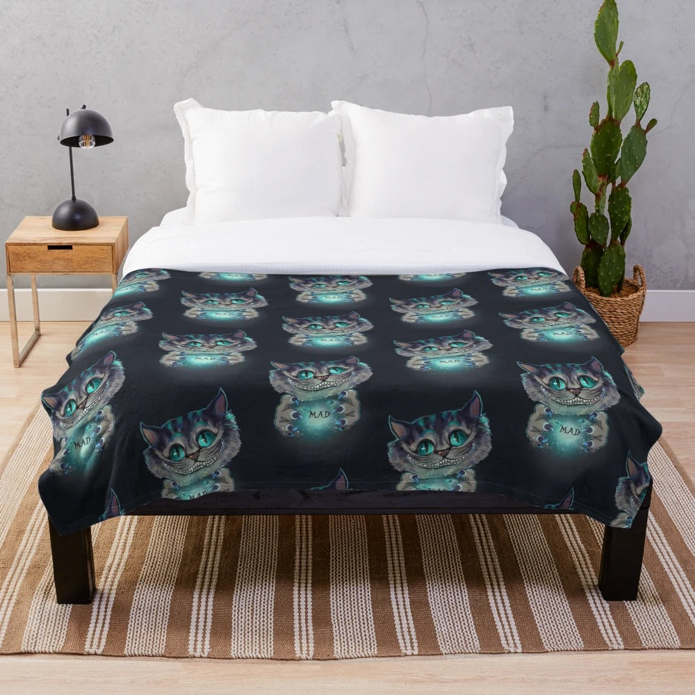 Cheshire Cat plush blanket with pop culture design
