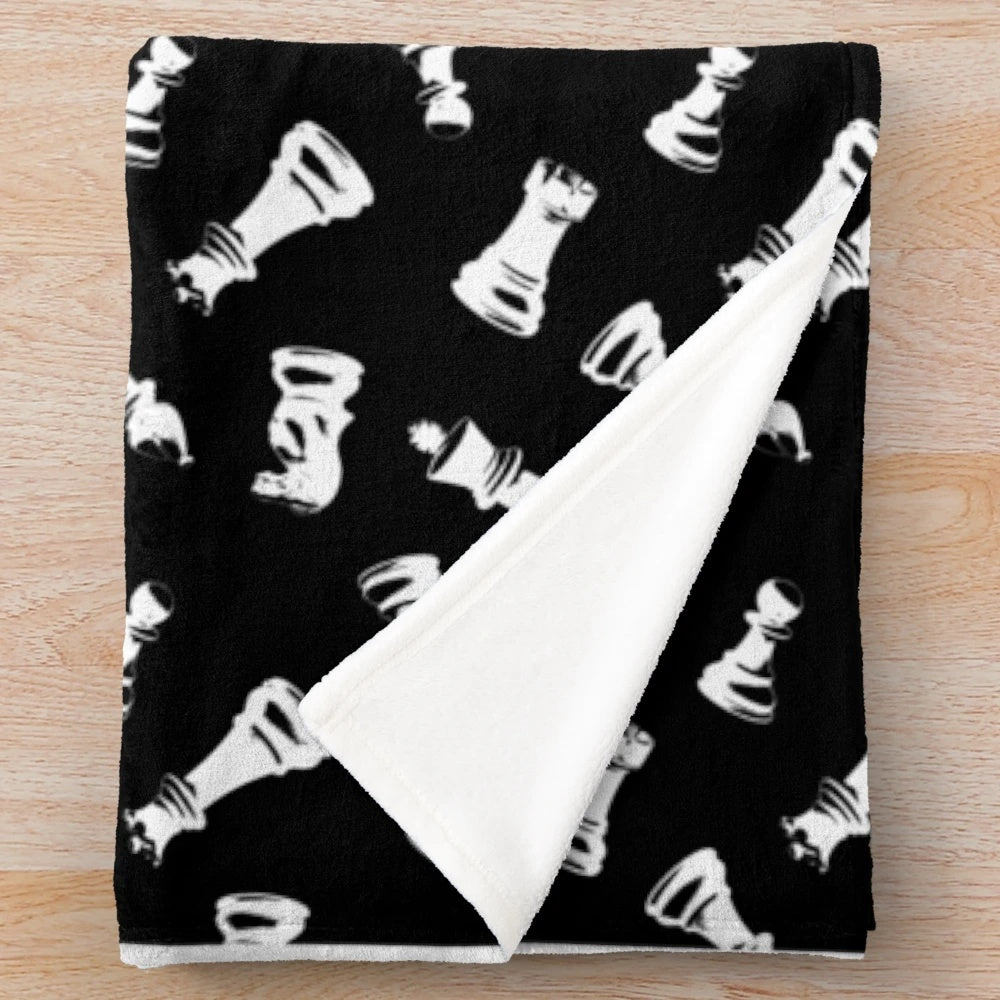 Chess Pieces Plush Blanket with 3D Chess Pattern