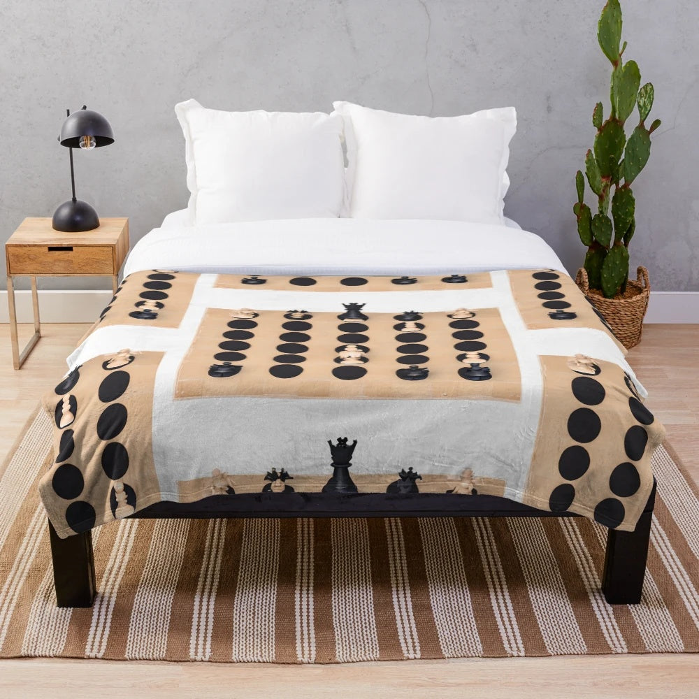 Plush blanket featuring chess pieces and chess board design