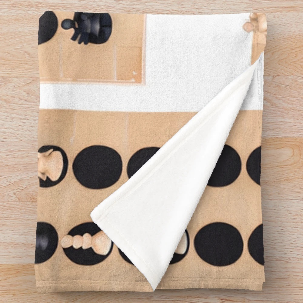 Plush blanket featuring chess pieces and chess board design