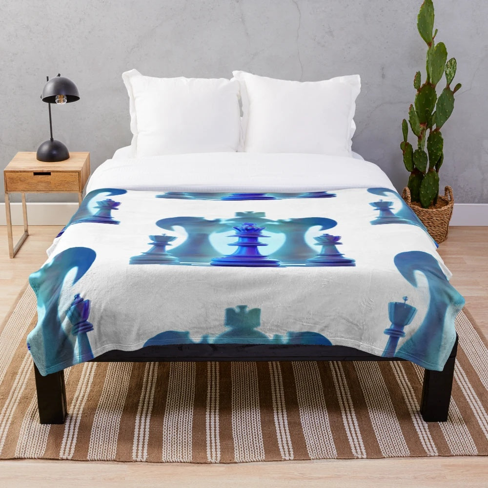 Plush chess-themed blanket featuring an imperial chess queen design