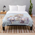 Genshin Impact Chibi Plush Blanket featuring Zhongli, Ganyu, and Keqing