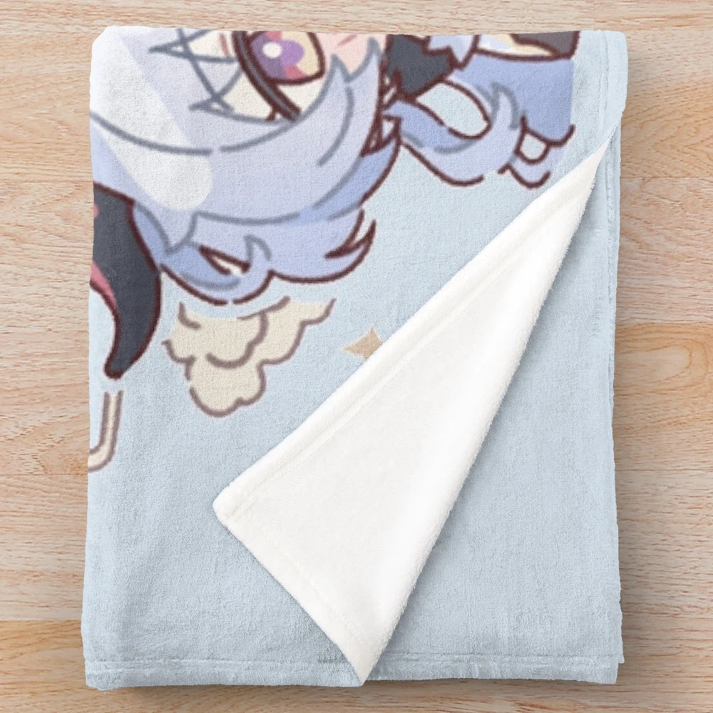 Genshin Impact Chibi Plush Blanket featuring Zhongli, Ganyu, and Keqing