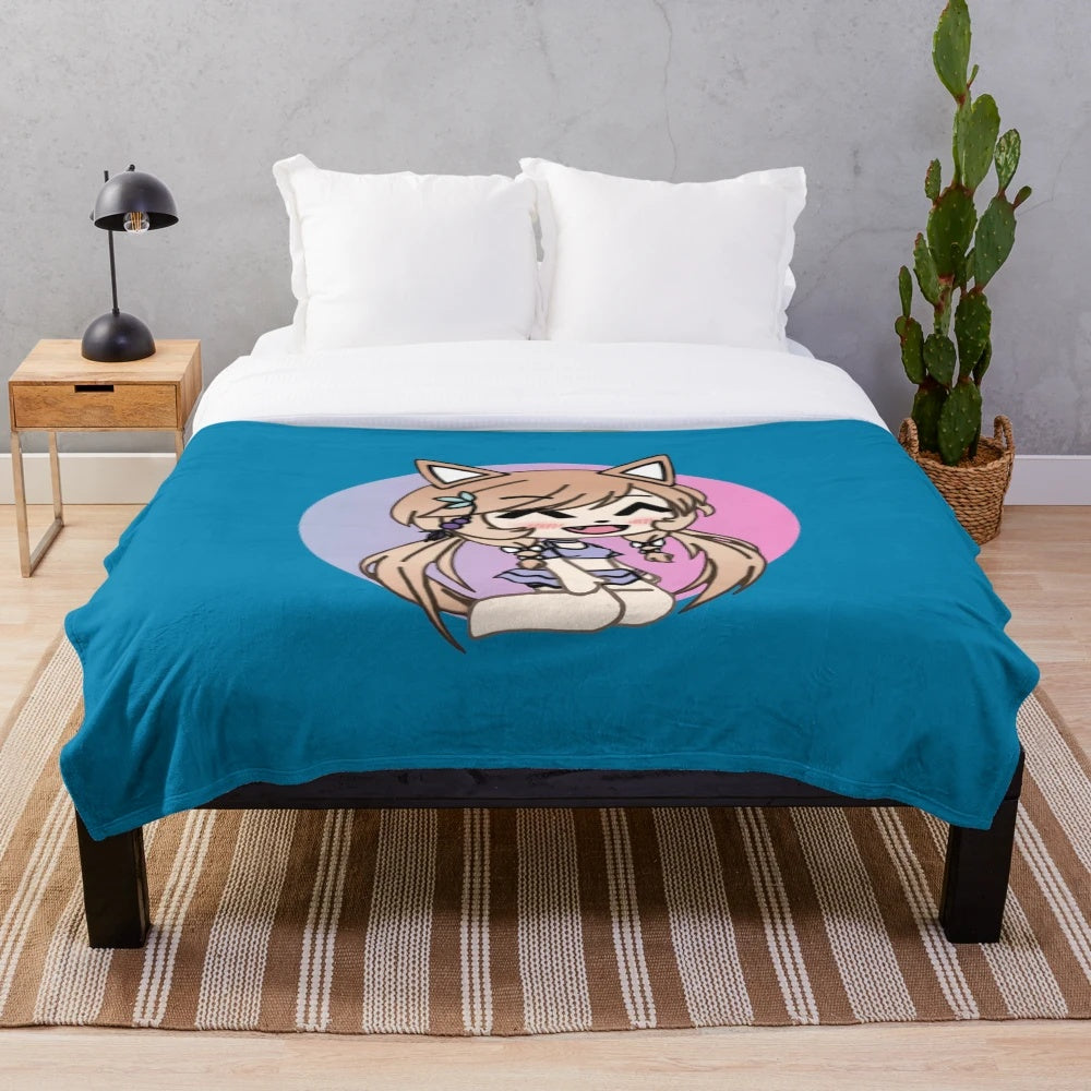 Soft and cuddly plush blanket featuring a cute chibi kitty girl in an anime style design